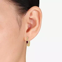 Genuine Red Garnet 14K Gold 20.5mm Hoop Earrings