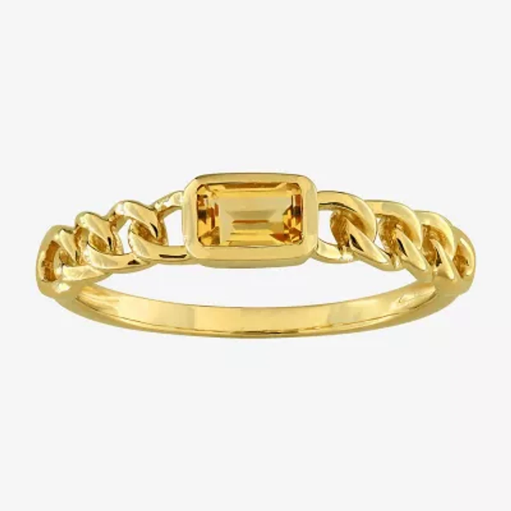 Womens Genuine Yellow Citrine 14K Gold Cocktail Ring