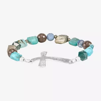 Silpada Green Stone Sterling Silver Cross Stretch Bracelet