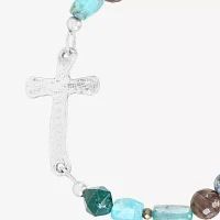 Silpada Green Stone Sterling Silver Cross Stretch Bracelet