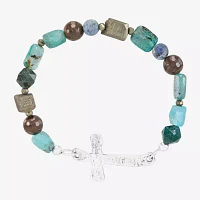 Silpada Green Stone Sterling Silver Cross Stretch Bracelet