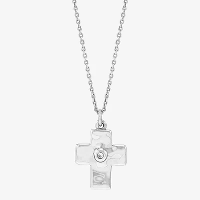 Silpada Womens White Cubic Zirconia Sterling Silver Cross Pendant Necklace