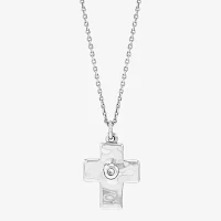 Silpada Womens White Cubic Zirconia Sterling Silver Cross Pendant Necklace