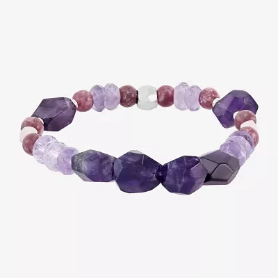 Purple Stone Sterling Silver Beaded Bracelet