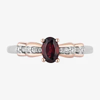 Enchanted Disney Fine Jewelry Womens Diamond Accent Genuine Red Garnet 14K Rose Gold Over Silver Sterling Oval Princess Snow White Cocktail Ring