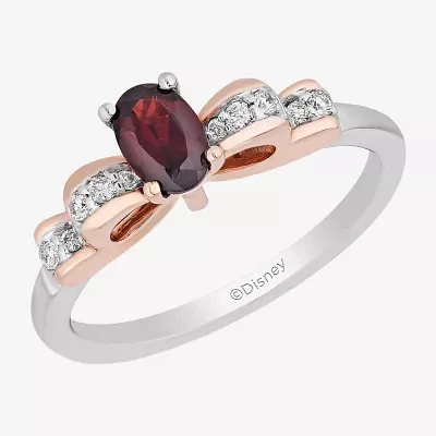 Enchanted Disney Fine Jewelry Womens Diamond Accent Genuine Red Garnet 14K Rose Gold Over Silver Sterling Oval Princess Snow White Cocktail Ring