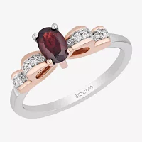 Enchanted Disney Fine Jewelry Womens Diamond Accent Genuine Red Garnet 14K Rose Gold Over Silver Sterling Oval Princess Snow White Cocktail Ring