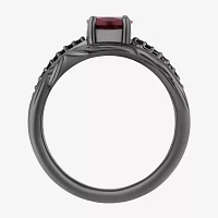 Enchanted Disney Fine Jewelry Womens 1/6 CT. T.W. Genuine Red Garnet Sterling Silver Oval Princess Snow White Side Stone Cocktail Ring