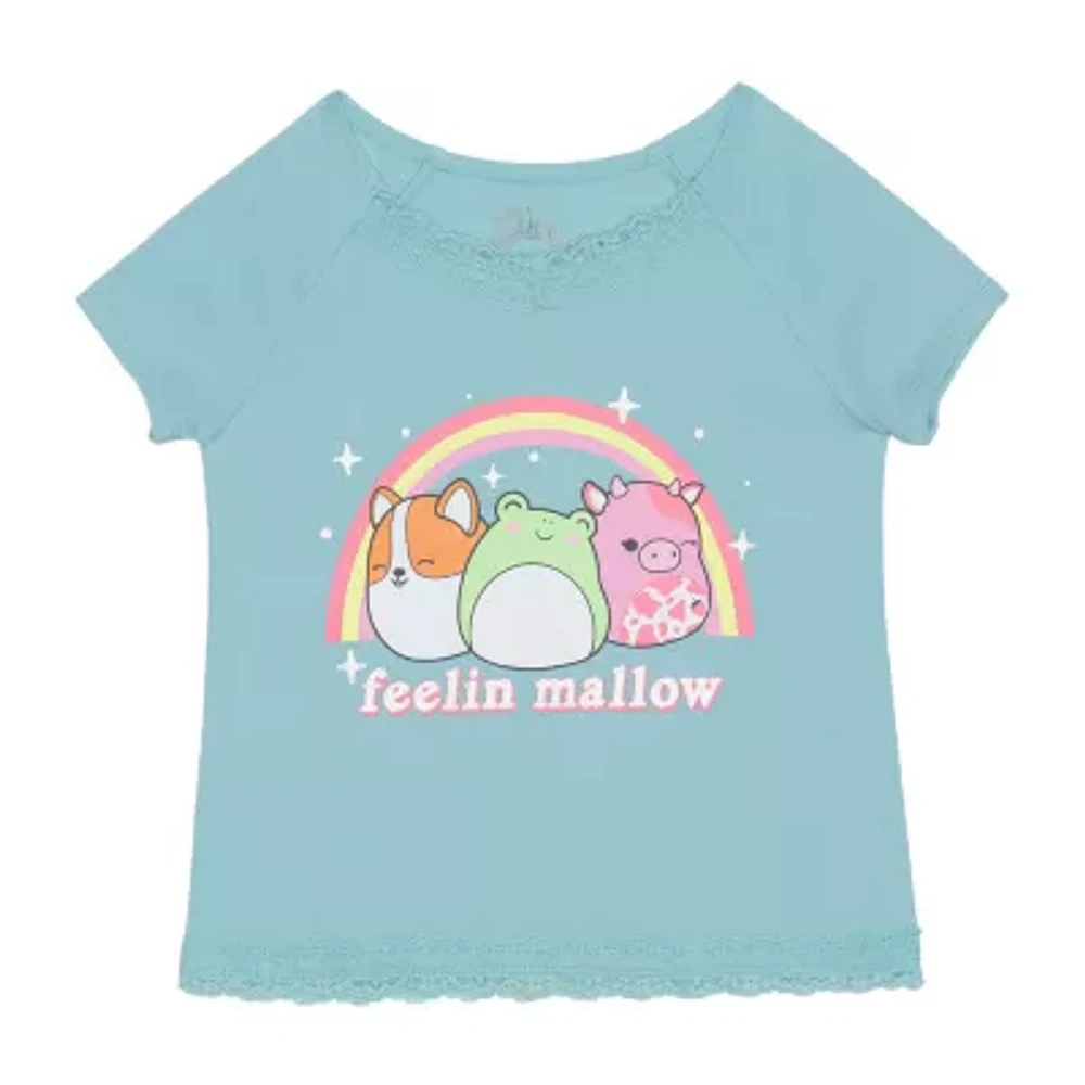 Little & Big Girls V Neck Short Sleeve Squishmallows Graphic T-Shirt