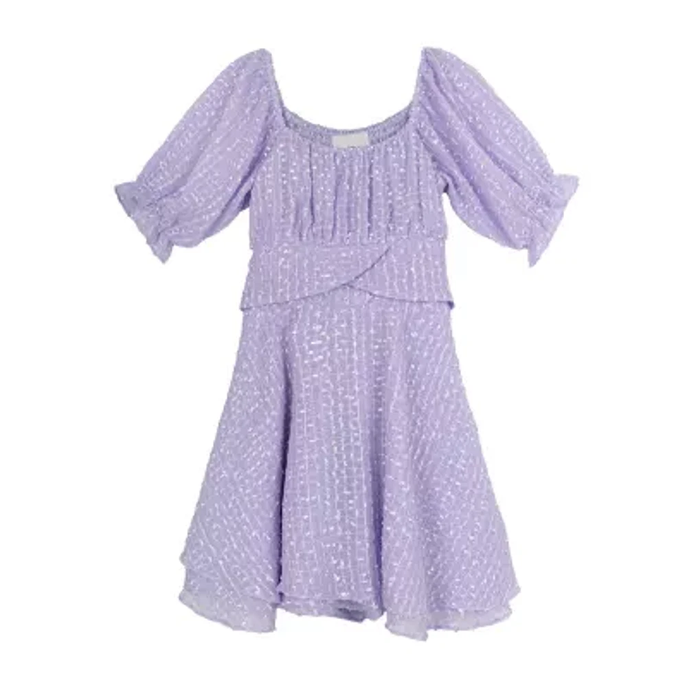 Rare Editions Big Girls Embellished Elbow Sleeve A-Line Dress