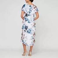 S. L. Fashions Womens Short Sleeve Floral Midi Shift Dress