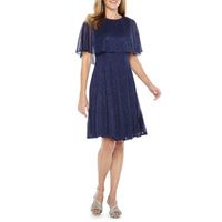 J Taylor Short Sleeve Cape Fit & Flare Dress