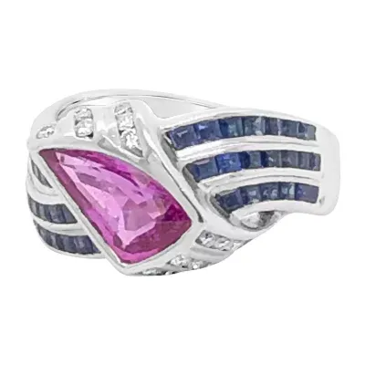 LIMITED QUANTITIES! Le Vian Grand Sample Sale™ Ring featuring Bubble Gum Pink Sapphire™ Blueberry Sapphire™ 1/ CT. T.W. Vanilla Diamonds® set in 18K Vanilla Gold