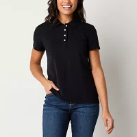 St. John's Bay Womens Adaptive Short Sleeve Easy-on + Easy-off Sensory Friendly Polo Shirt