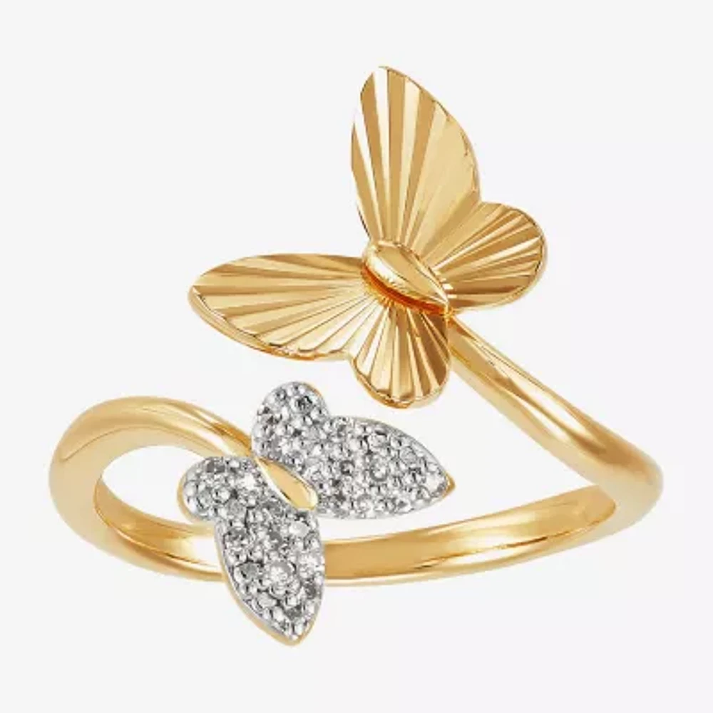 (H-I / Si1-Si2) Womens 1/10 CT. T.W. Lab Grown White Diamond 14K Gold Over Silver Sterling Butterfly Bypass Cocktail Ring