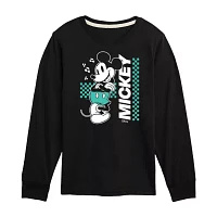 Disney Collection Little & Big Boys Crew Neck Long Sleeve Mickey Mouse Graphic T-Shirt