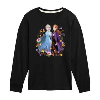 Disney Collection Little & Big Girls Crew Neck Long Sleeve Frozen Graphic T-Shirt