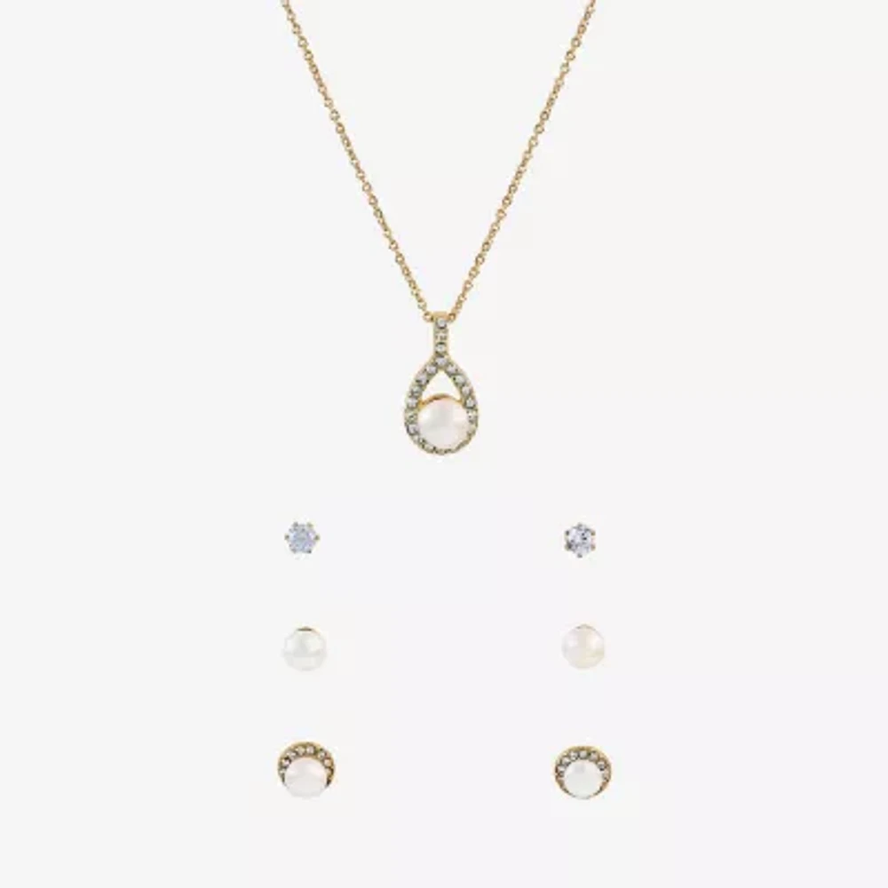 Sparkle Allure Light Up Box 4-pc. Cubic Zirconia Simulated Pearl 18K Gold Over Brass Pear Jewelry Set