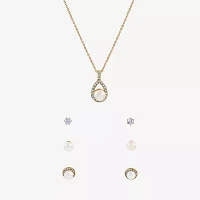 Sparkle Allure Light Up Box 4-pc. Cubic Zirconia Simulated Pearl 18K Gold Over Brass Pear Jewelry Set
