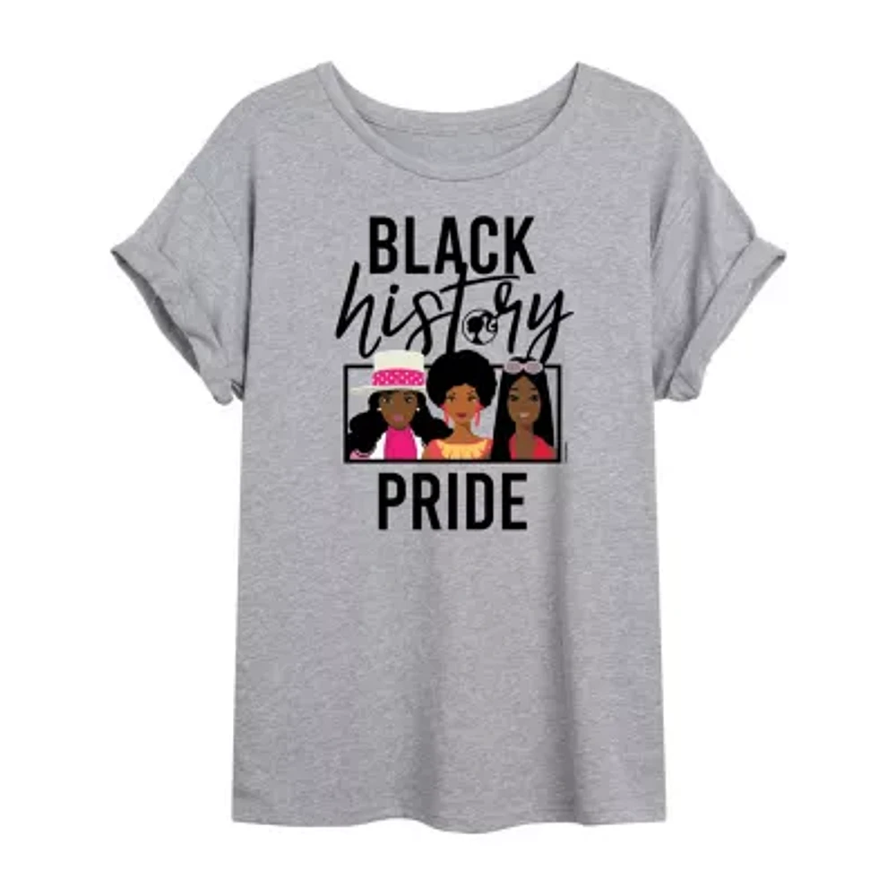 Juniors Black History Month Pride Womens Scoop Neck Short Sleeve Barbie Graphic T-Shirt