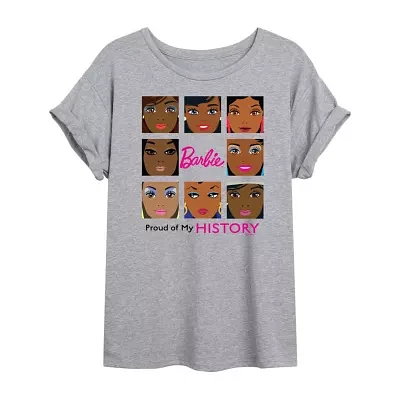 Juniors Barbie Proud Of My History Tee Womens Scoop Neck Short Sleeve Graphic T-Shirt