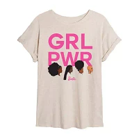 Juniors Girl Pwr Tee Womens Scoop Neck Short Sleeve Barbie Graphic T-Shirt