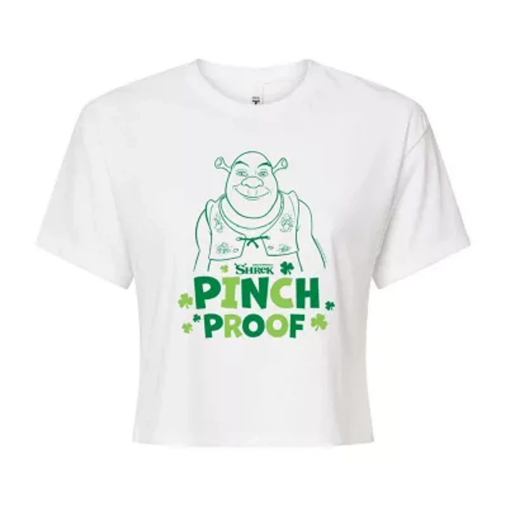 Juniors Dreamworks Shrek Pinch Proof Cropped Tee Womens Crew Neck Short Sleeve Graphic T-Shirt