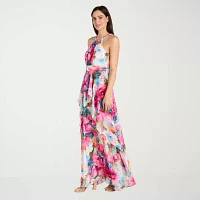 R & M Richards Womens Sleeveless Floral Evening Gown