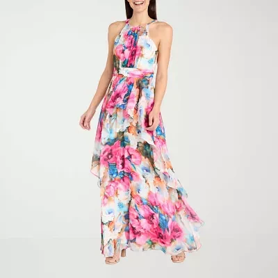 R & M Richards Womens Sleeveless Floral Evening Gown