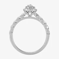 Womens 1/4 CT. T.W. Natural White Diamond 10K White Gold Oval Side Stone Engagement Ring