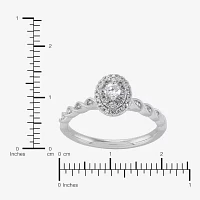 Womens 1/4 CT. T.W. Natural White Diamond 10K White Gold Oval Side Stone Engagement Ring