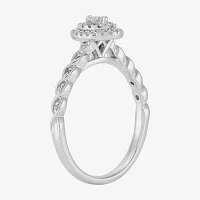 Womens 1/4 CT. T.W. Natural White Diamond 10K White Gold Oval Side Stone Engagement Ring