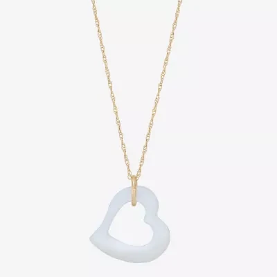 Womens Genuine White Mother Of Pearl 10K Gold Heart Pendant Necklace