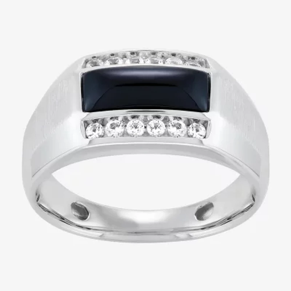 Mens Genuine Black Onyx Sterling Silver Fashion Ring