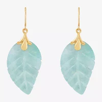 Leaf Genuine Green Jade 10K Gold Drop Earrings