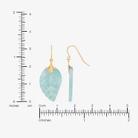 Leaf Genuine Green Jade 10K Gold Drop Earrings