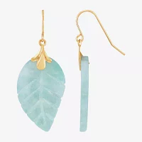 Leaf Genuine Green Jade 10K Gold Drop Earrings