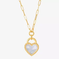 Womens Genuine White Mother Of Pearl 14K Gold Heart Pendant Necklace