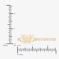 Womens 14K Tri-Color Gold Solid Butterfly 7.5 Inch Link Bracelet