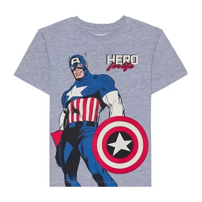 Disney Collection Little & Big Boys Crew Neck Short Sleeve Captain America Graphic T-Shirt