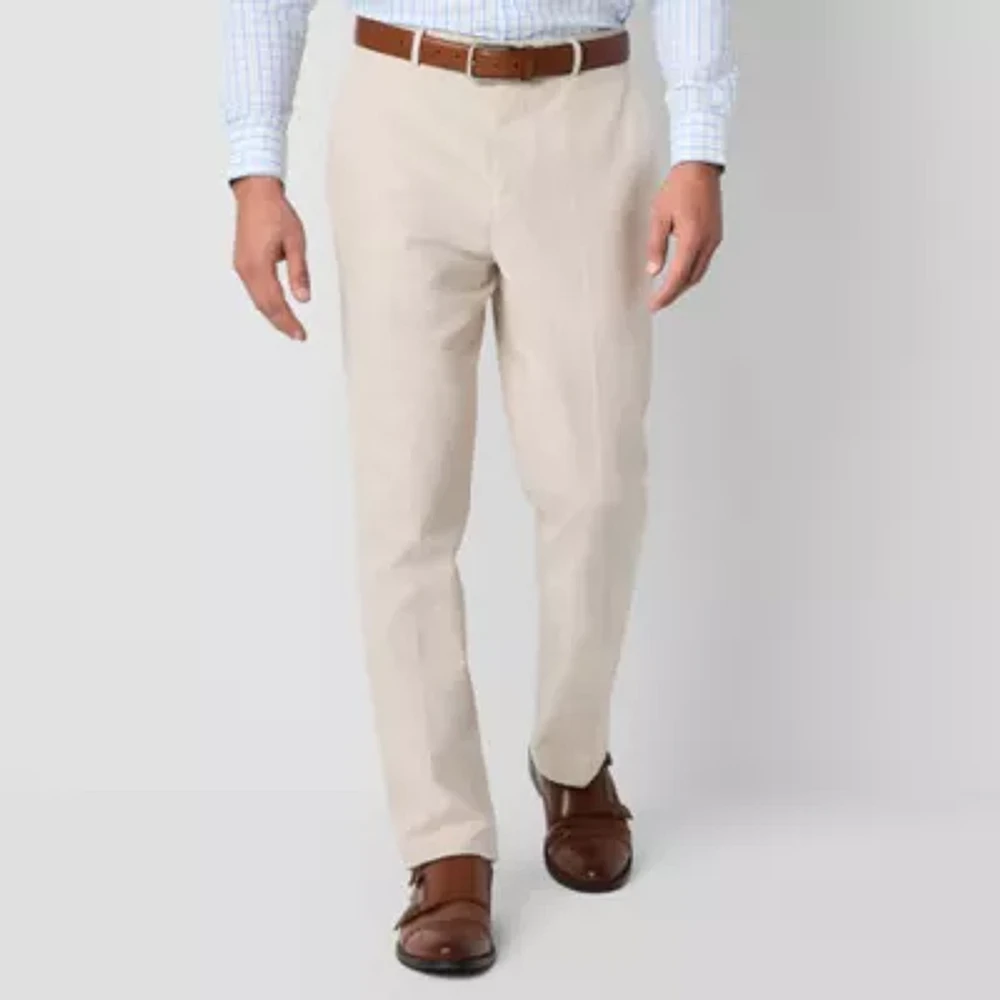 Stafford Linen Extended Tab Mens Regular Fit Flat Front Pant