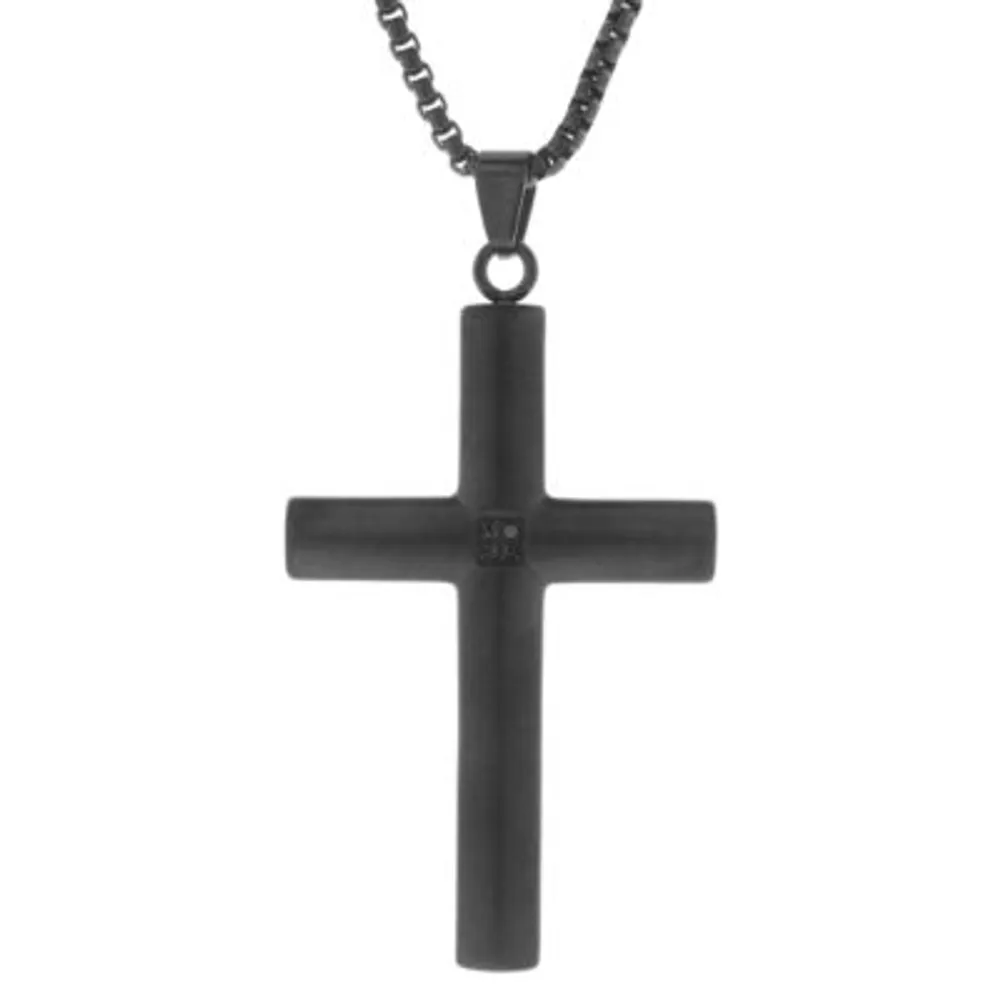 Mens Cubic Zirconia Stainless Steel Cross Pendant Necklace