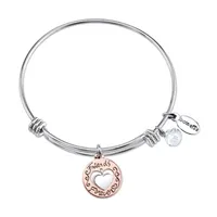 Footnotes Mother And Daughter Stainless Steel Heart Bangle Bracelet