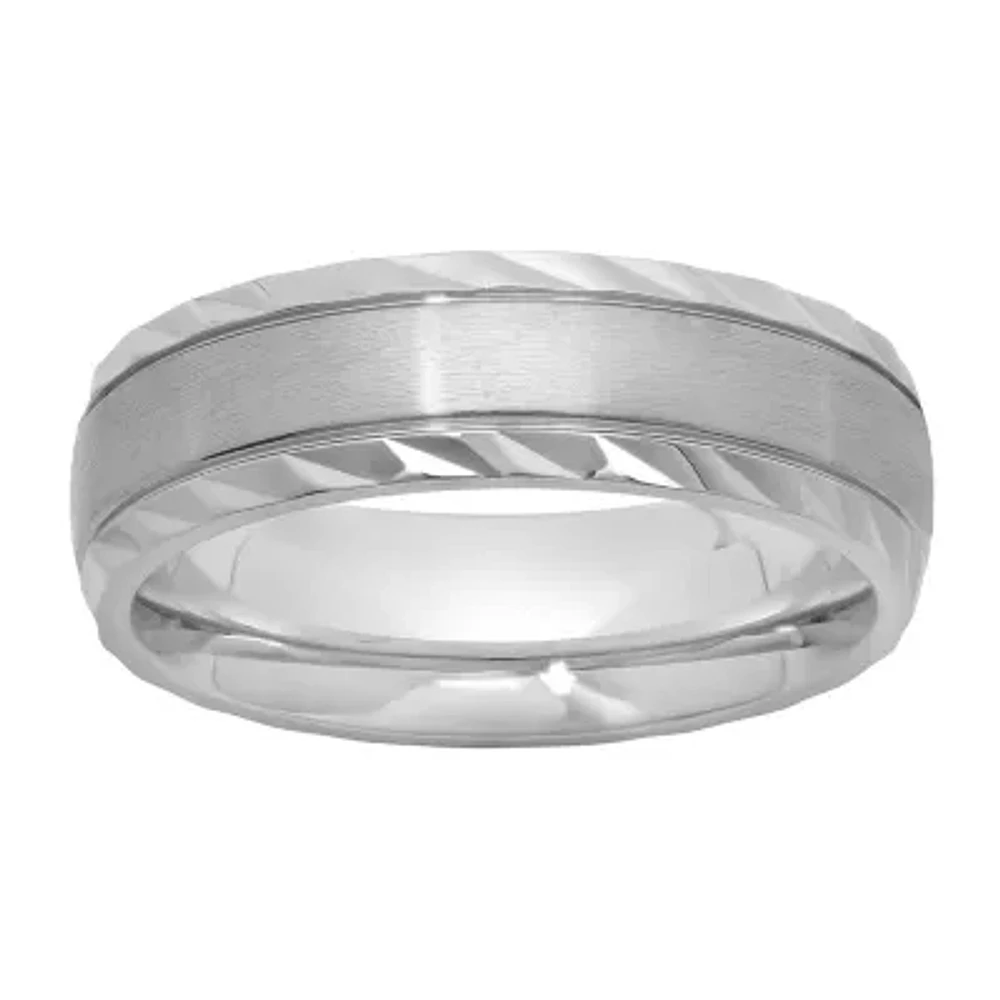 Stainless Steel Diamond-Cut Ring - Mens Band