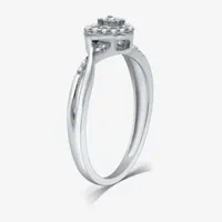 Promise My Love Womens 1/10 CT. T.W. Natural White Diamond Sterling Silver Heart Side Stone Halo Ring