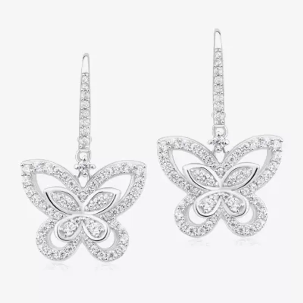 Diamonart White Cubic Zirconia Sterling Silver Butterfly Drop Earrings
