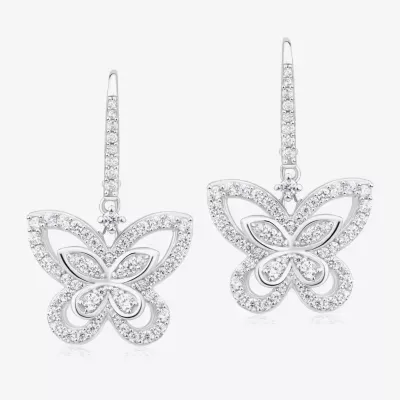 Diamonart White Cubic Zirconia Sterling Silver Butterfly Drop Earrings