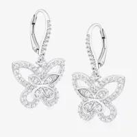 Diamonart White Cubic Zirconia Sterling Silver Butterfly Drop Earrings