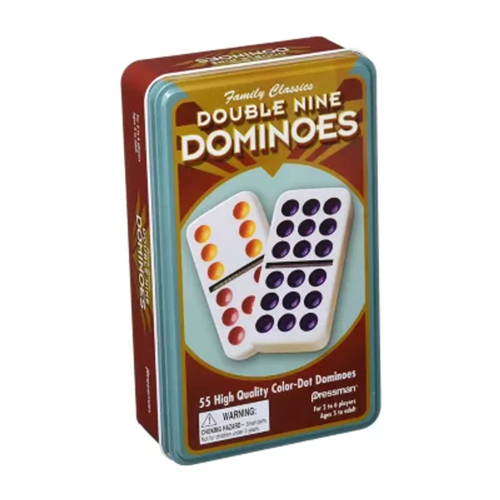 Pressman Dominoes: Double Nine Color Dot In Tin Dominoes