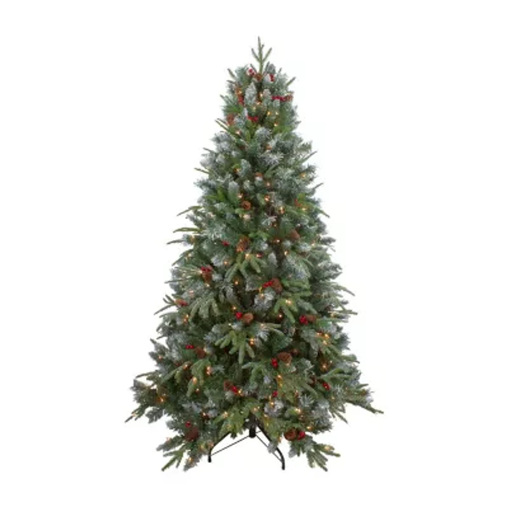 Northlight Frosted Mixed Berry Artificial Clear Lights 7 Foot Pre-Lit Pine Christmas Tree